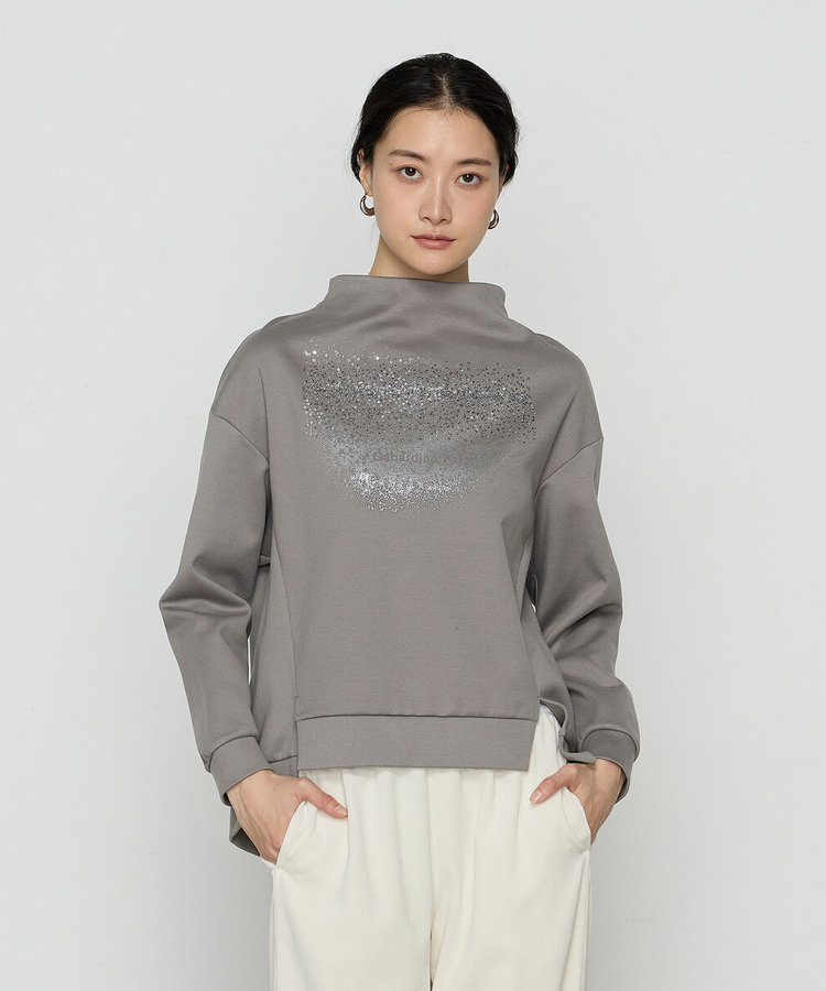 ダンボールニット 箔プリント＆スパンコール刺繍プルオーバー（72