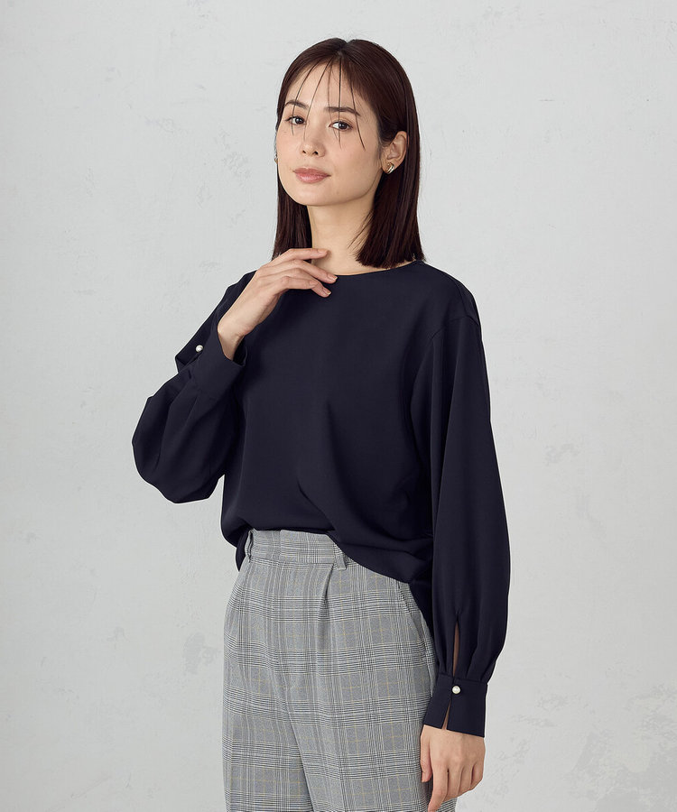 セットアップ対応】ポリエステルツイル パールボタンブラウス（12