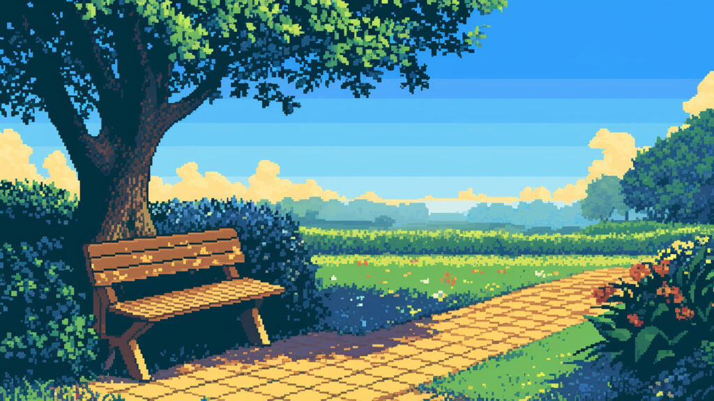 フリー素材】ベンチのある公園｜ドット絵風（5枚）