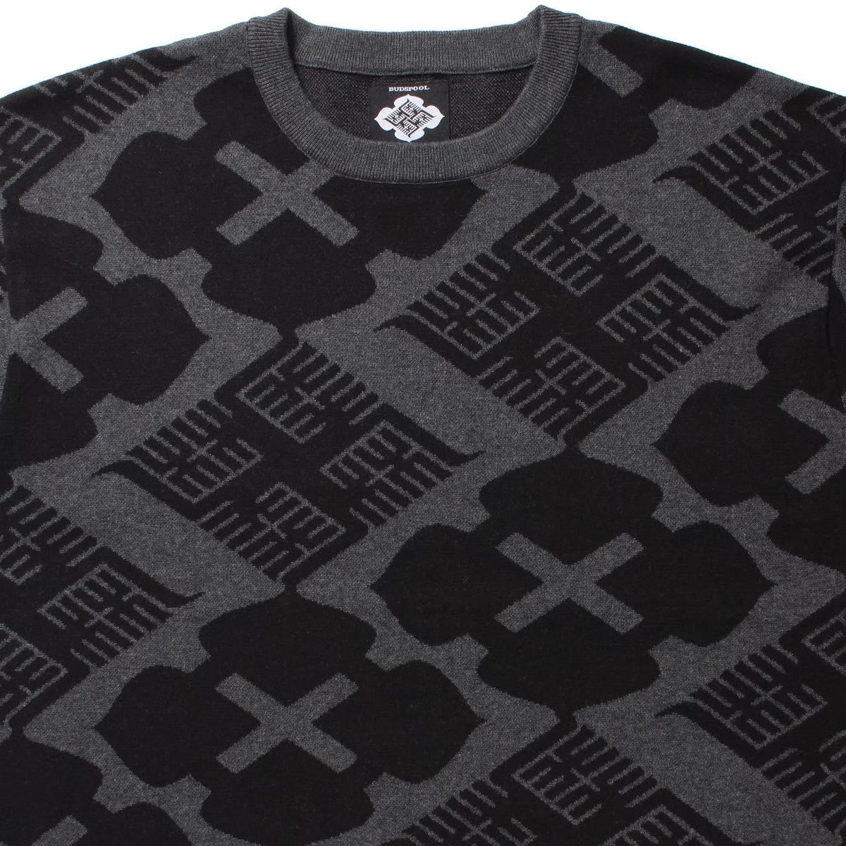 GAKKIN × BUDSPOOL 花罰家紋 COTTON KNIT JACQUARD SWEATER CHARCOAL