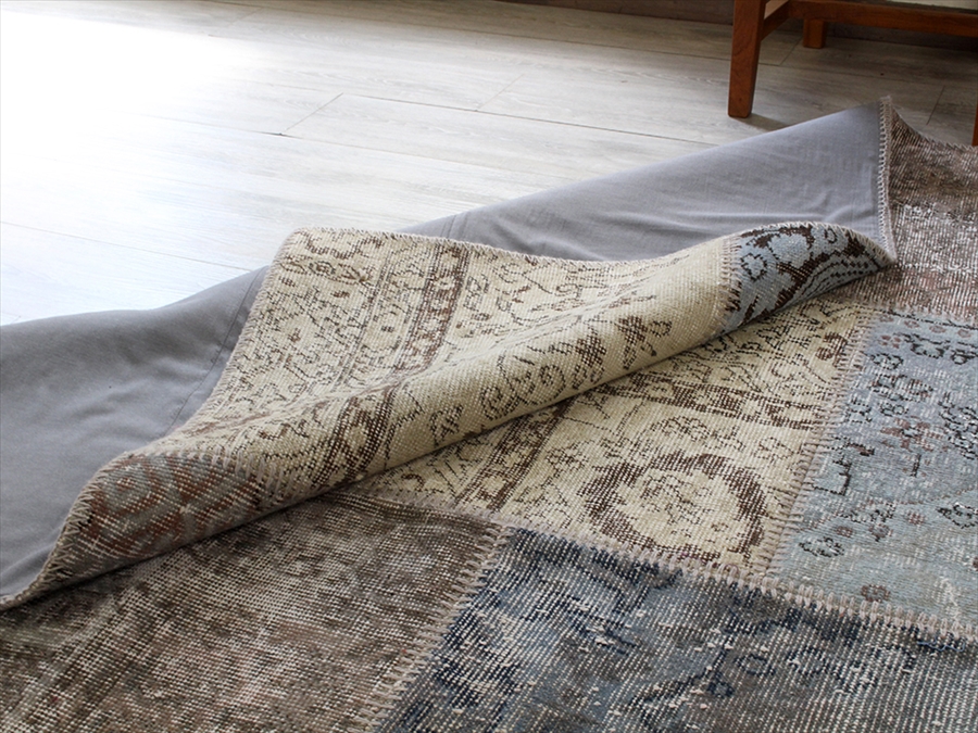 リサイクル・パッチワークラグ303×200cm アイボリーベージュ・ペール