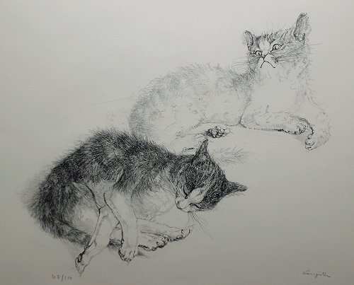 藤田嗣治 Chatte et chaton(2) 版画真作 藤田嗣治 Chatte et chaton(2