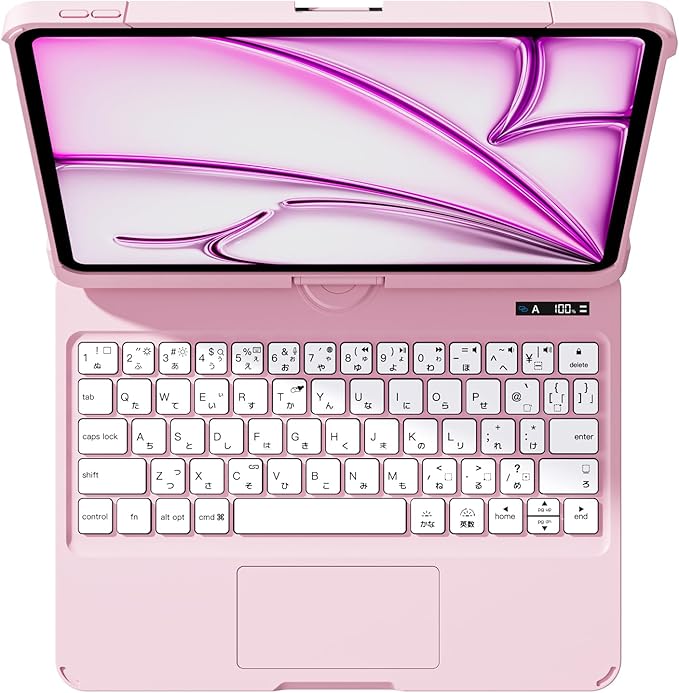 ipad用キーボード付きケース [日本語配列]バックライト付き、360°回転