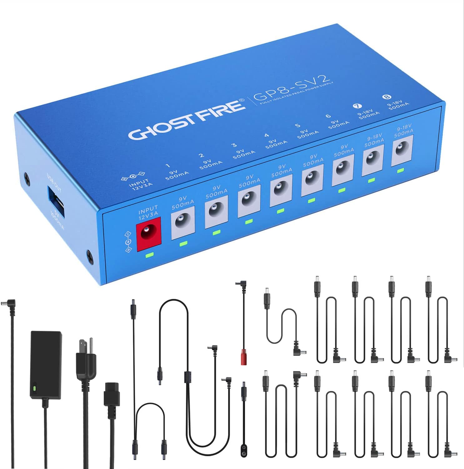 Ghost FIRE GP8-SV2 完全絶縁型 8 出力ペダル電源 + 5V USB ポート