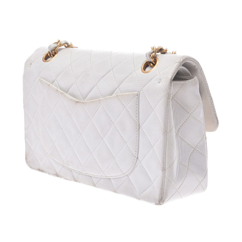 シャネルチェーンショルダーバッグ ダブルフラップ 14143 白 ゴールド