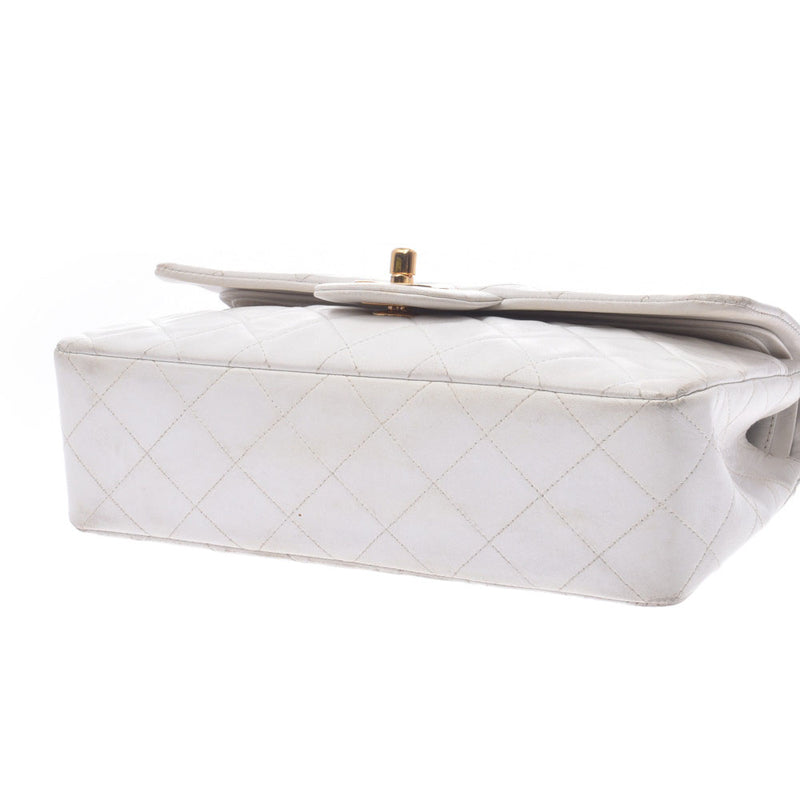 シャネルチェーンショルダーバッグ ダブルフラップ 14143 白 ゴールド