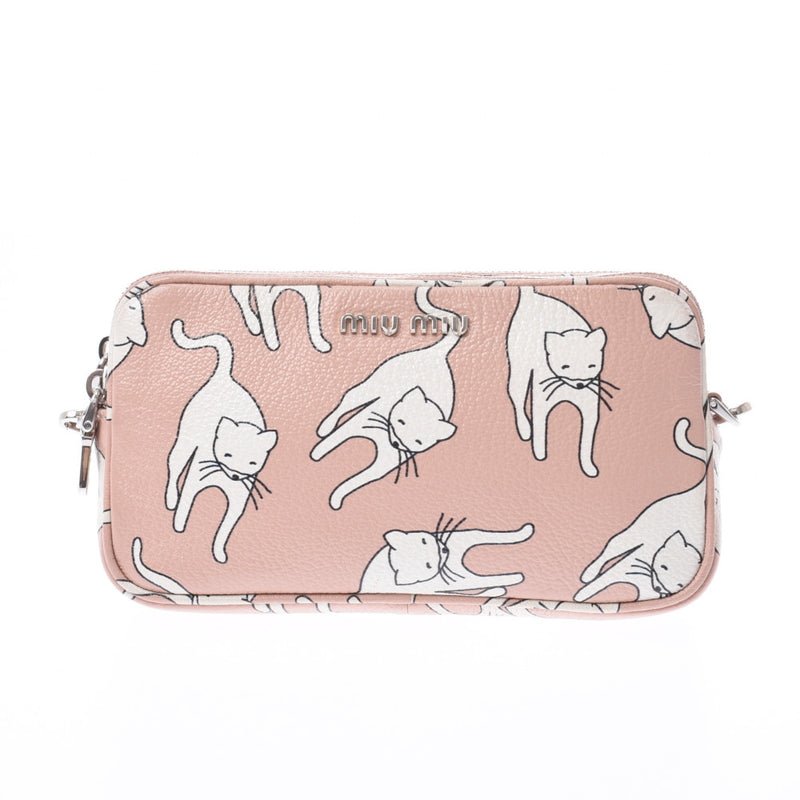 Miu Miu 2WAY Bag Double Zip Cat Pattern Pink Silver Metal Fittings