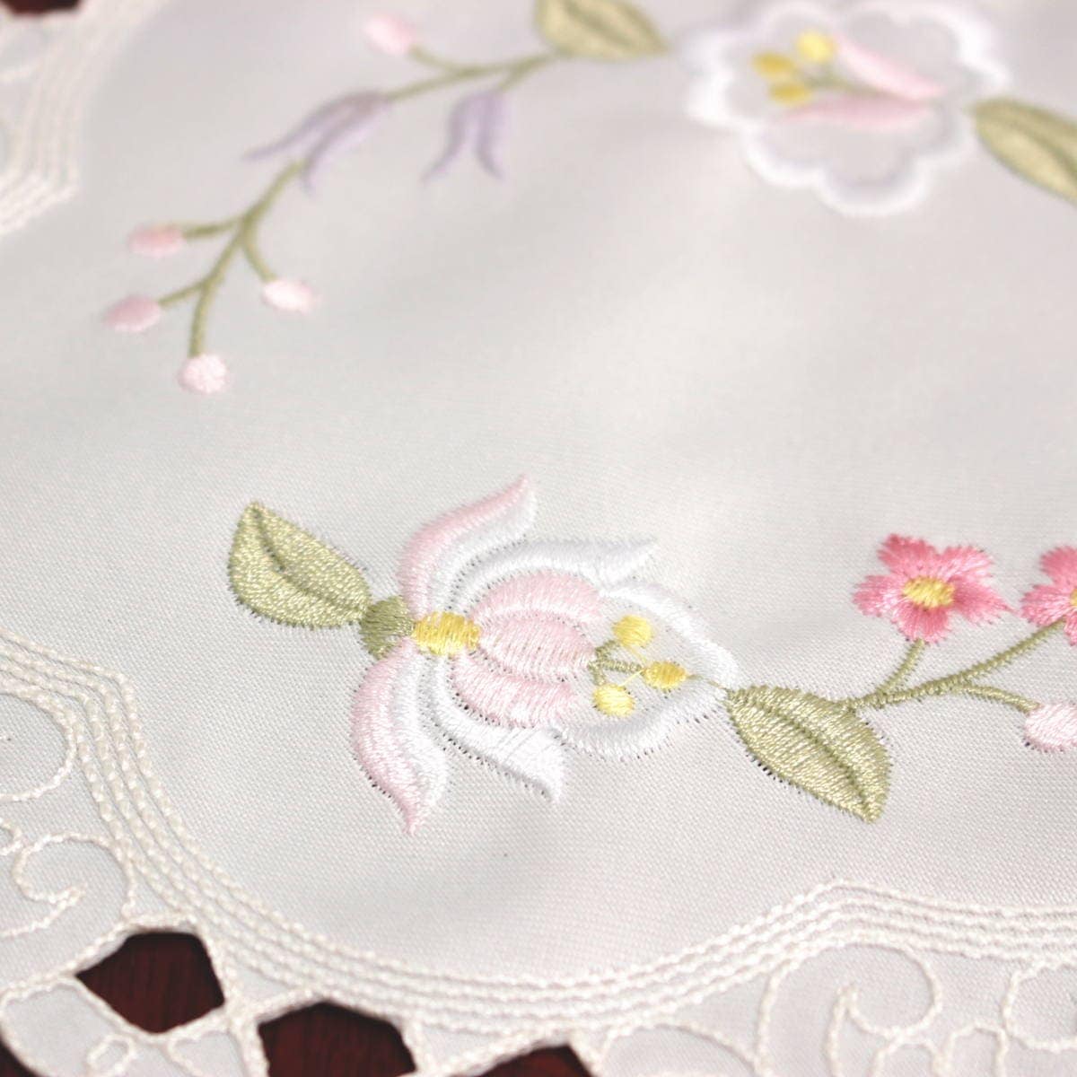 ドイリー 約20cm ピンクフラワー刺繍 [Epanouir]｜インテリアレース