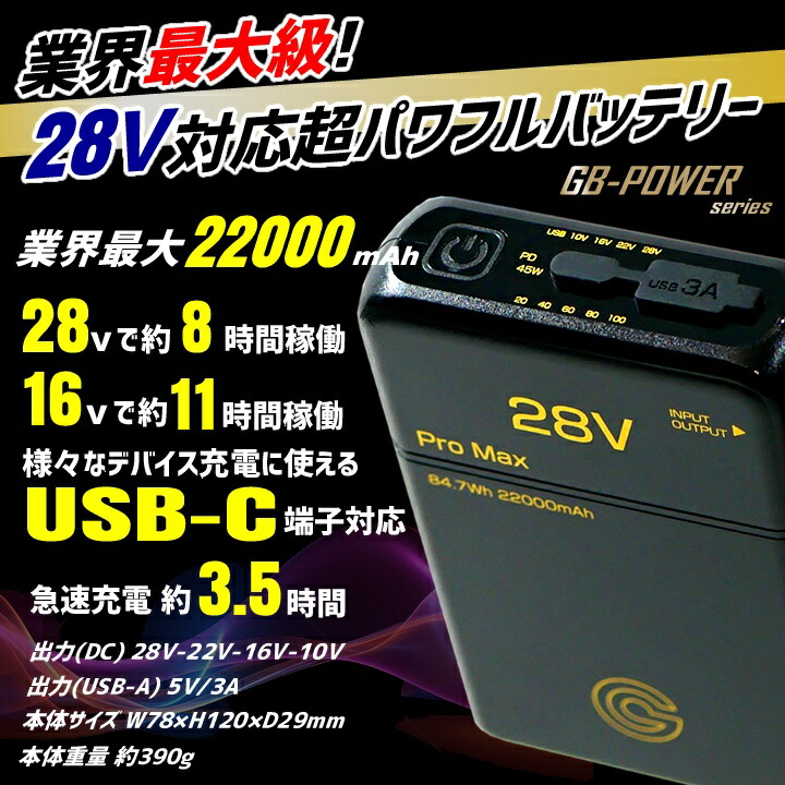 即日発送】空調服用（28V専用 バッテリーPRO MAXセット）GB-POWER