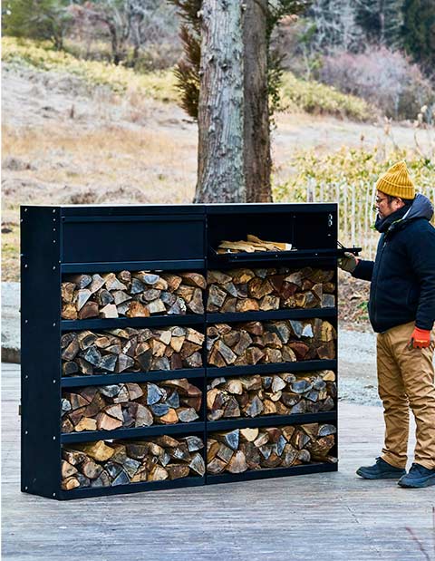 ウッドラック W1800 ブラック 【a+ design】｜薪棚 大型 ガルバ