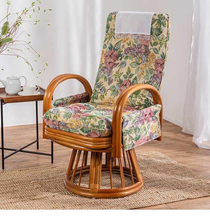 天然ラタンリクライニング回転座イス・ロー【アウトレット】 天然