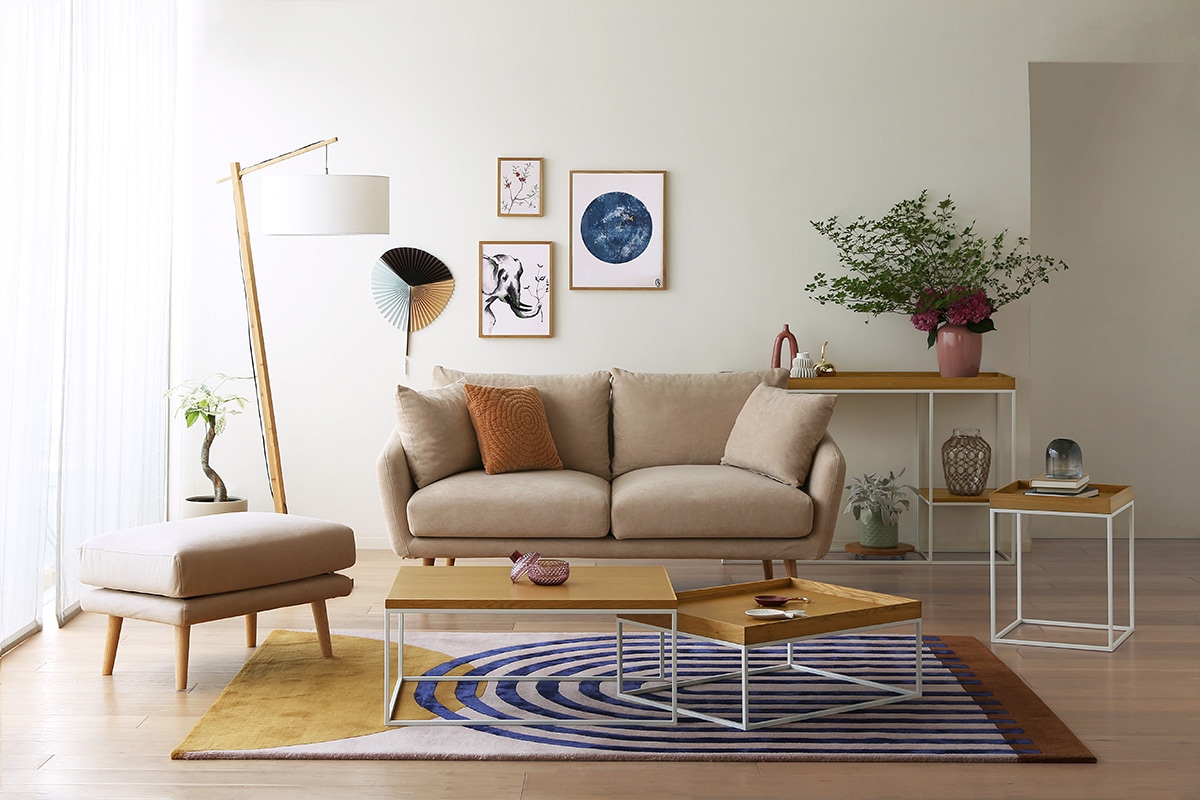 廃番25％OFF】HELEN SOFA オットマン ベージュ色 オーク脚/ウォルナット脚