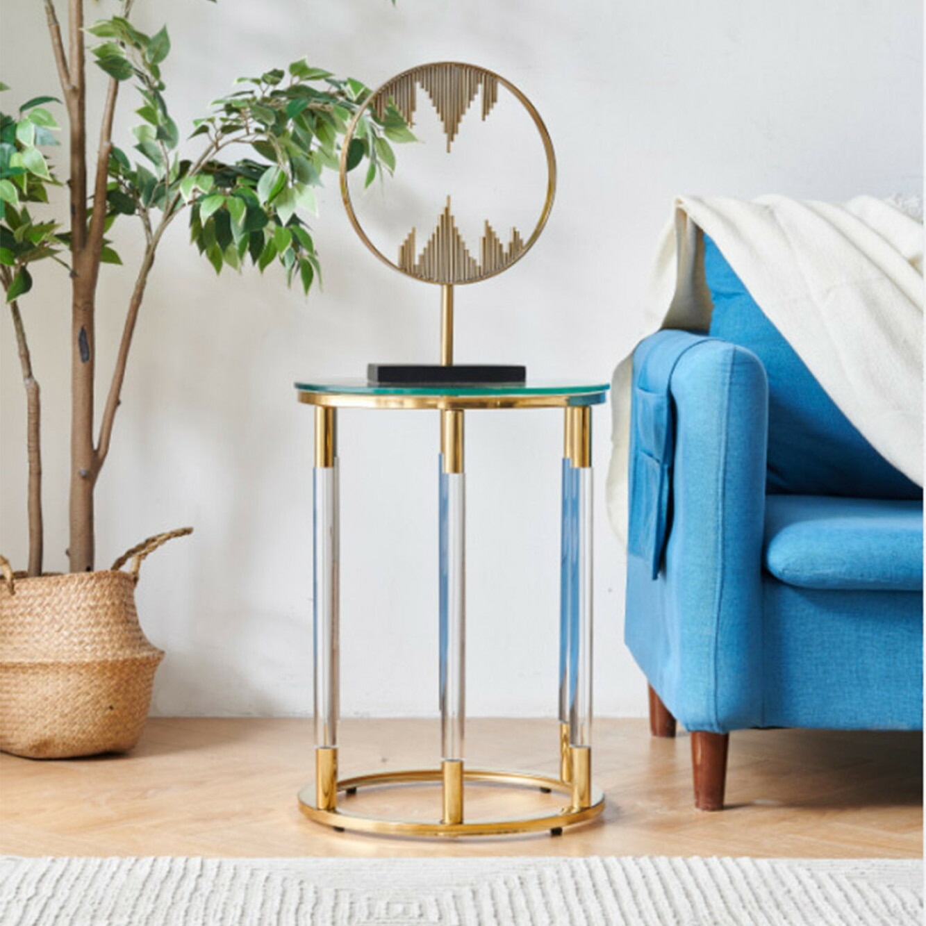 ゴールド 小] VeroMan サイドテーブル ソファサイド ガラステーブル