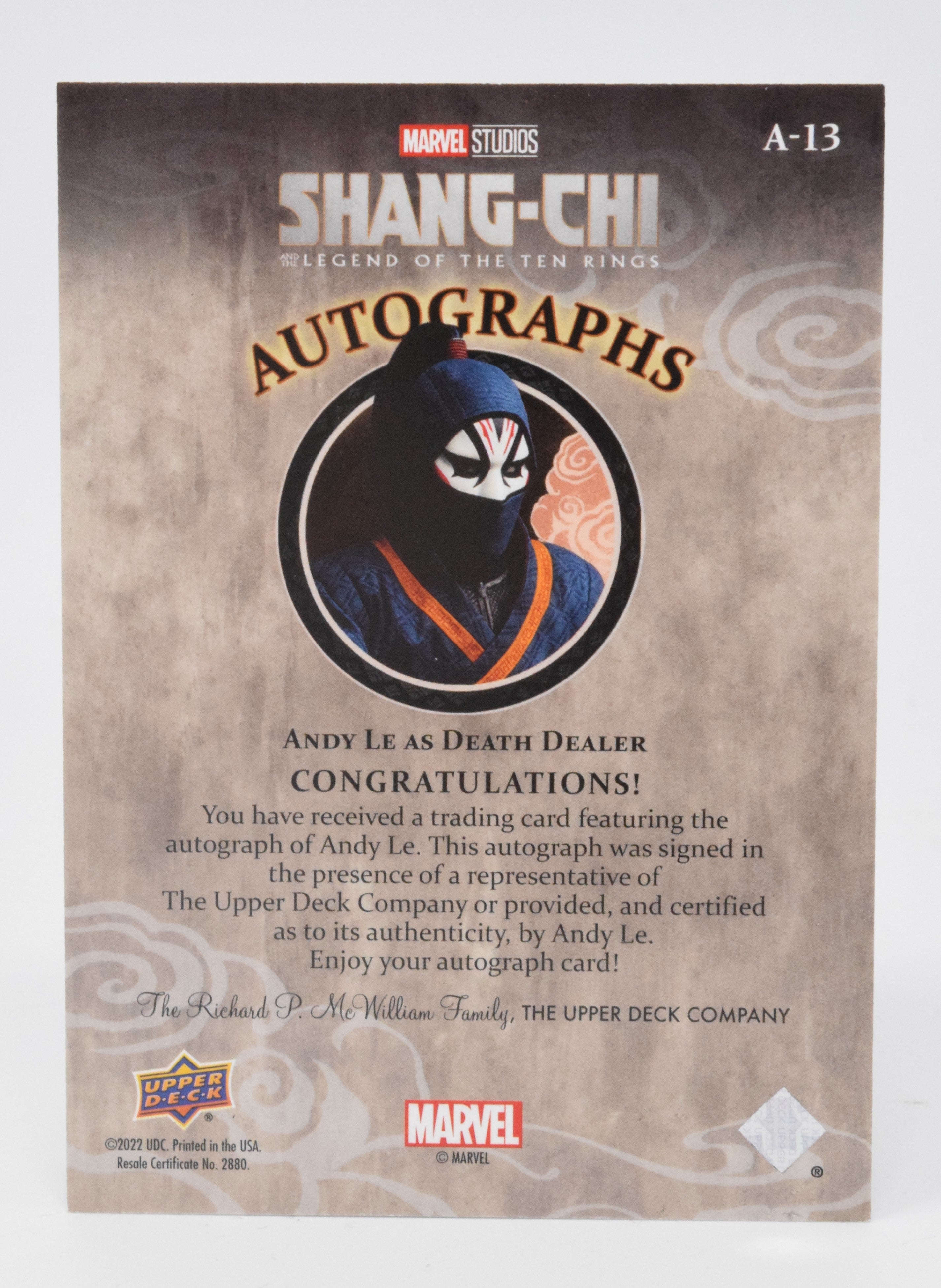 Shang-Chi Andy Lee Death Dealer Autograph Card Marvel Upper Deck
