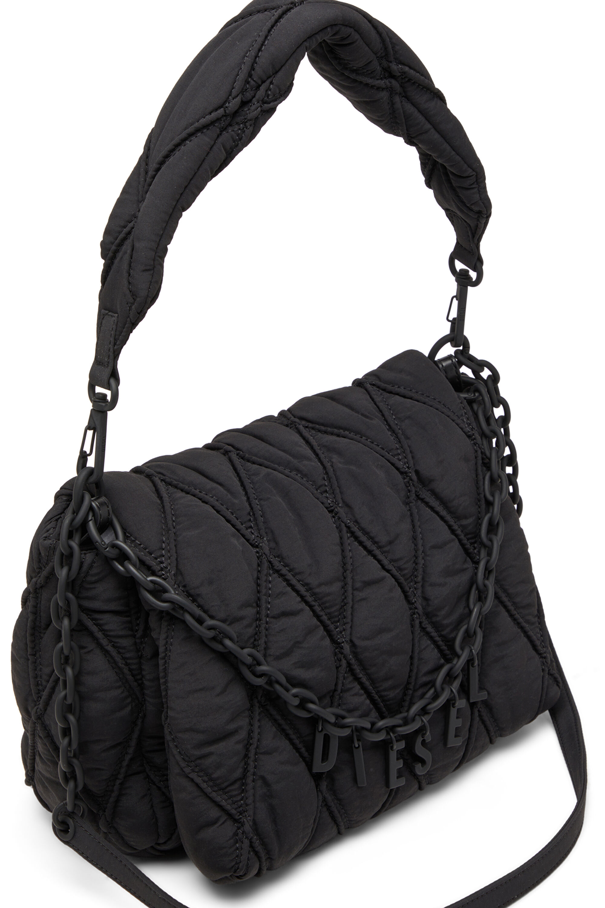 Women's Charm-D M-Shoulder bag in quilted nylon | Black | Diesel