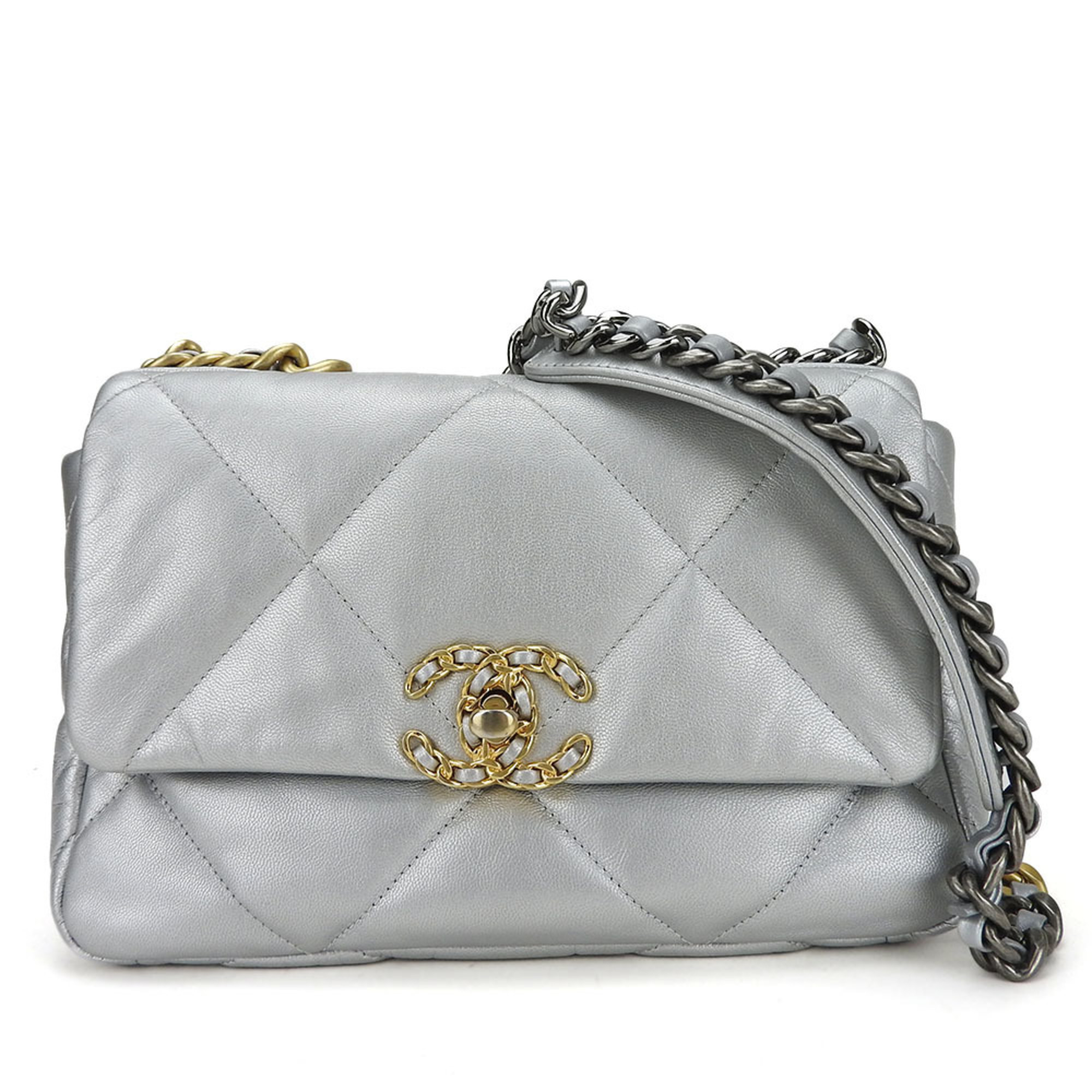 Chanel Shoulder Bag 19 AS1160 Leather Silver Chain 30 Series