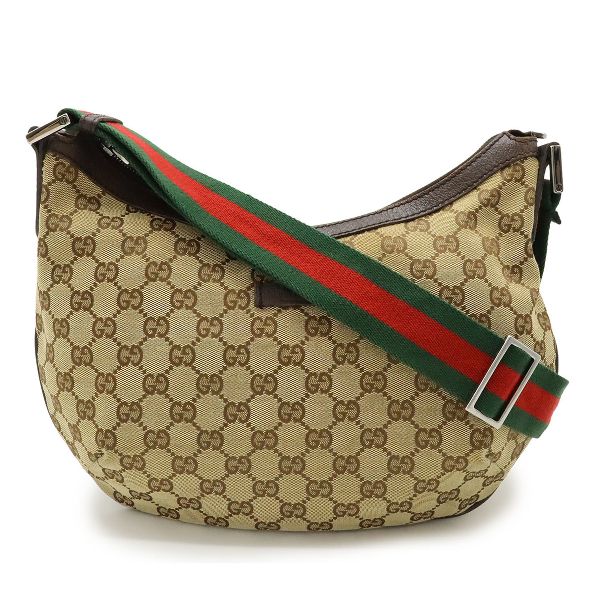 GUCCI GG Canvas Sherry Line Shoulder Bag in Leather, Khaki Beige