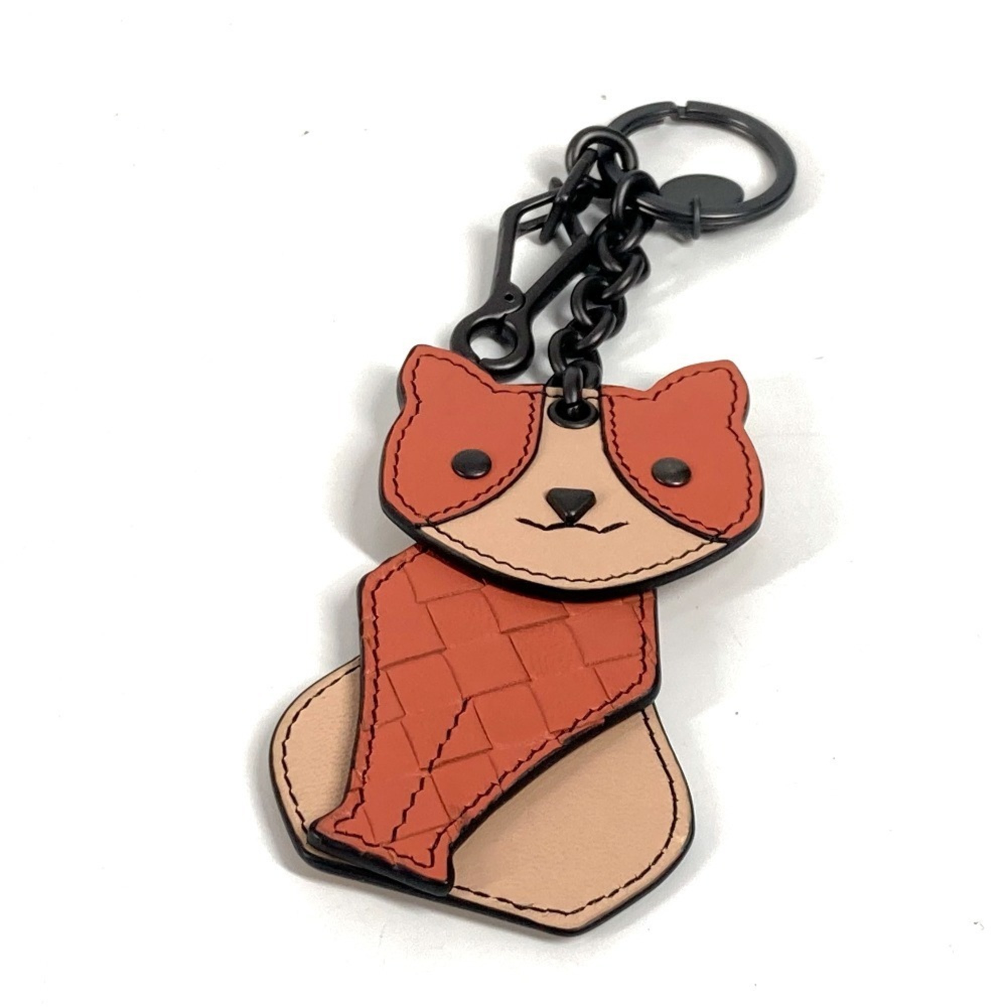 BOTTEGA VENETA Intrecciato Cat Animal Bag Charm Keychain Leather