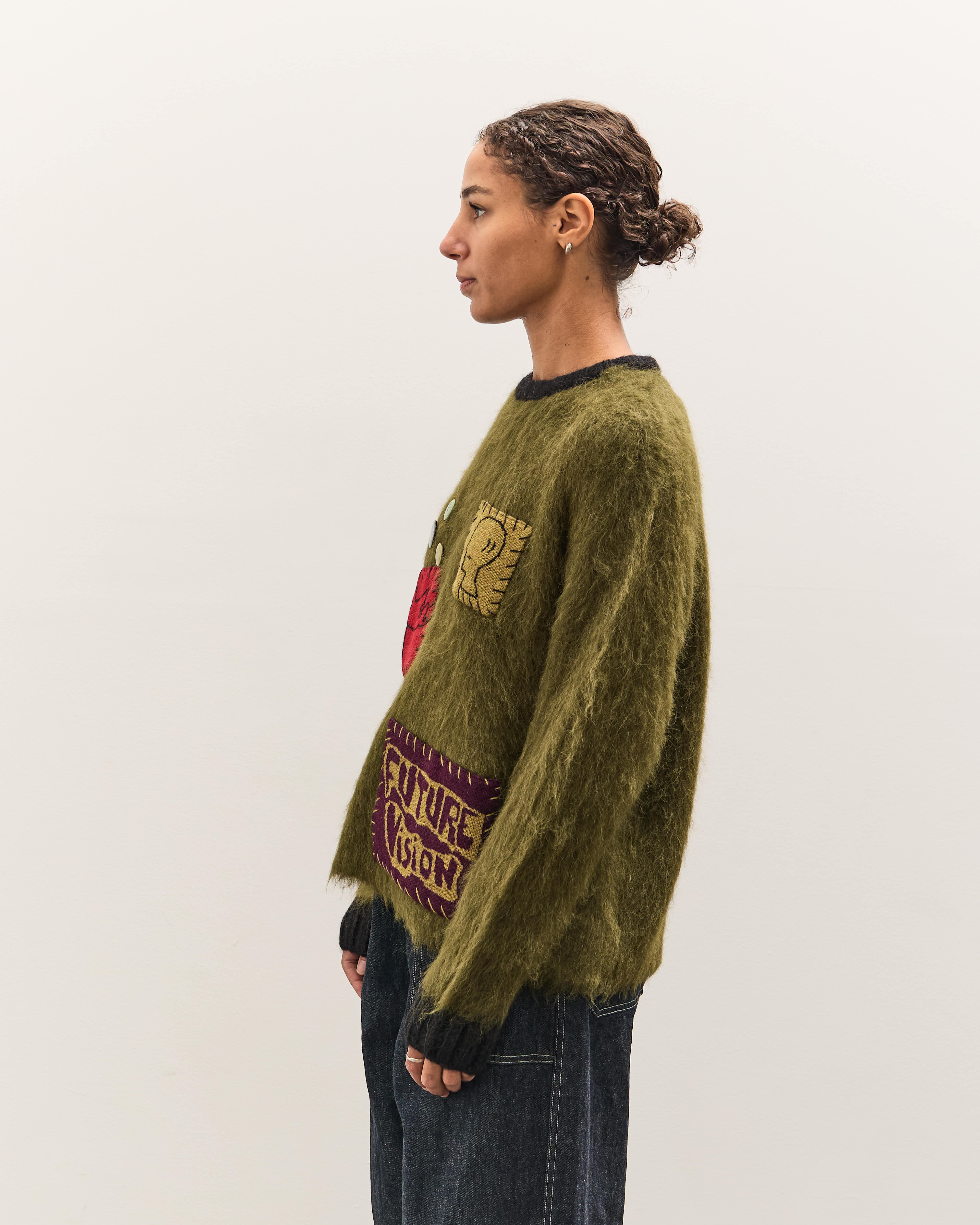 Brain Dead Future Vision Boxy Knit Sweater, Olive – Glasswing