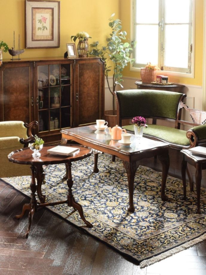 コルクウールのオールドペルシャ絨毯、Kashan（カシャーン）のラグ(m