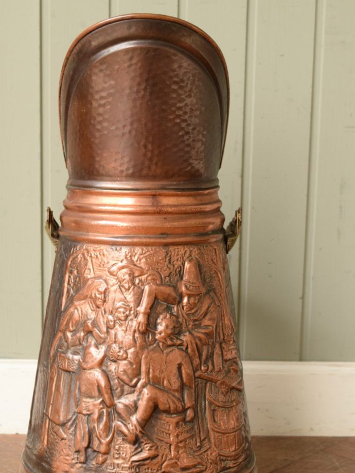 アンティークのコールバケツ、おしゃれな銅製の炭入れ(j-198-z