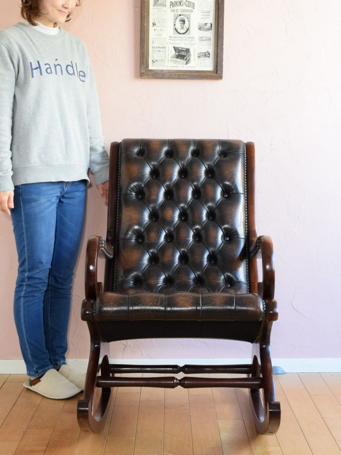 チェスターフィールドのロッキングチェア、英国のアンティーク椅子(k