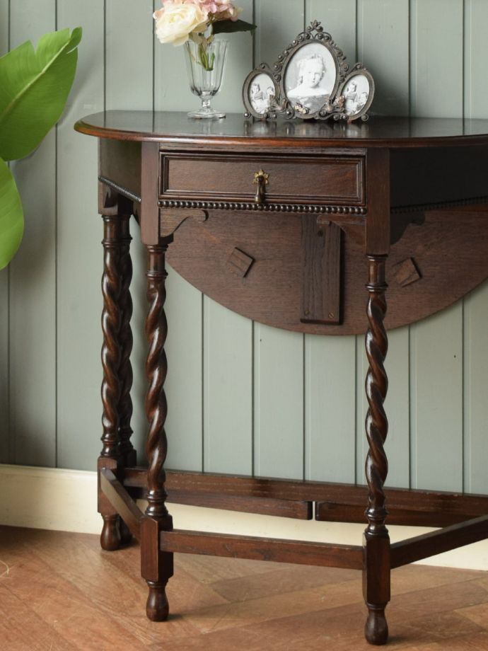 英国アンティークのコンソールテーブル、ハーフムーン型の伸長式ゲーム