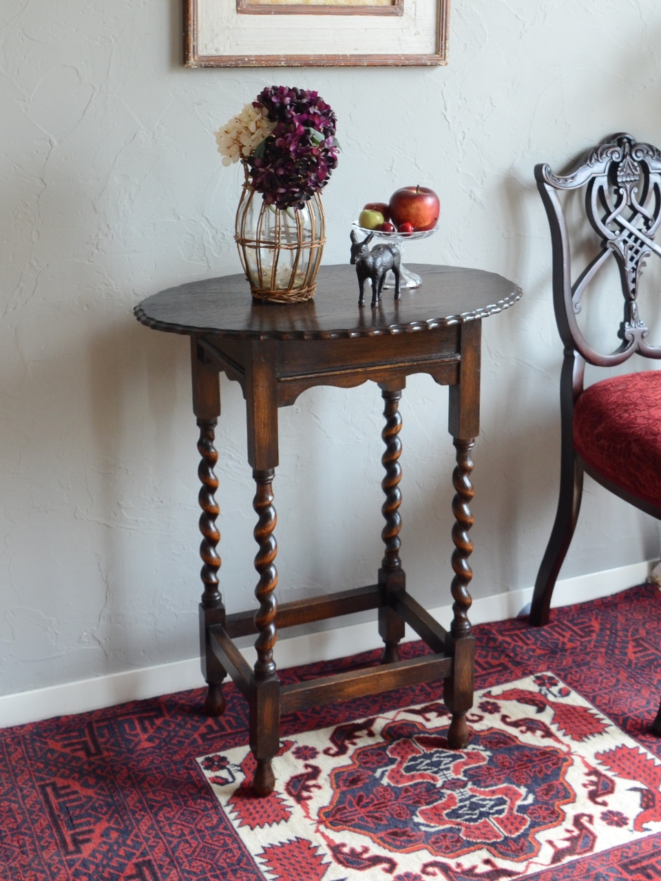 英国アンティーク木製サイドテーブル/オケージョナル机/飾り棚/花台(91