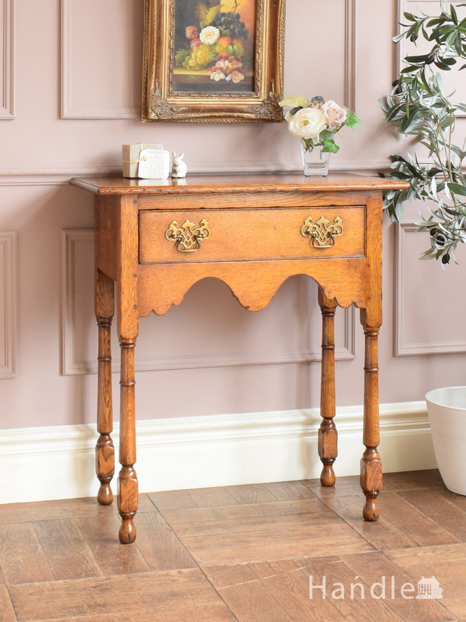 英国アンティークのおしゃれなコンソールデスク、オーク材の引き出し
