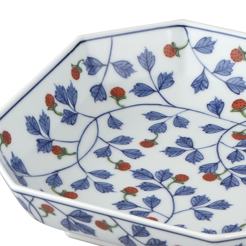 希少 源右衛門窯 青い花模様 八角形の器 木箱付き 希少 源右衛門窯