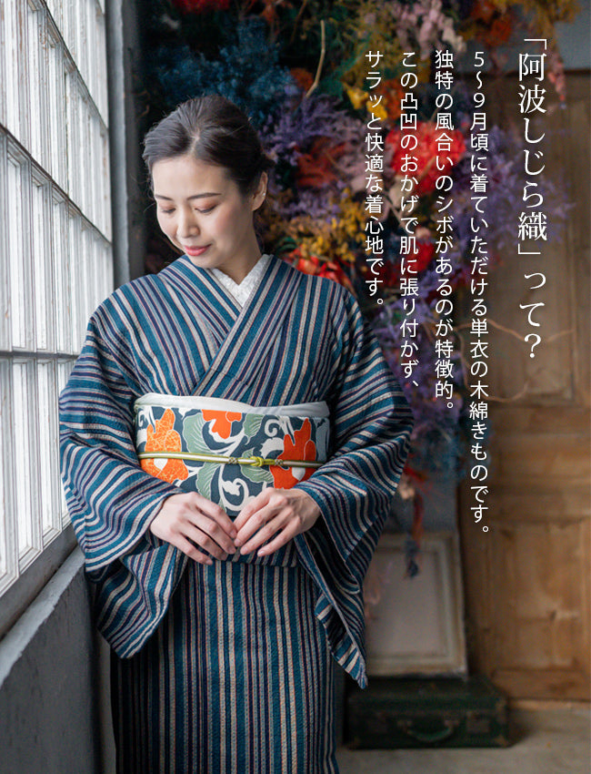 阿波しじら織 着物 復刻 大正浪漫レトロ縞 No.H54 – ふだんきもの