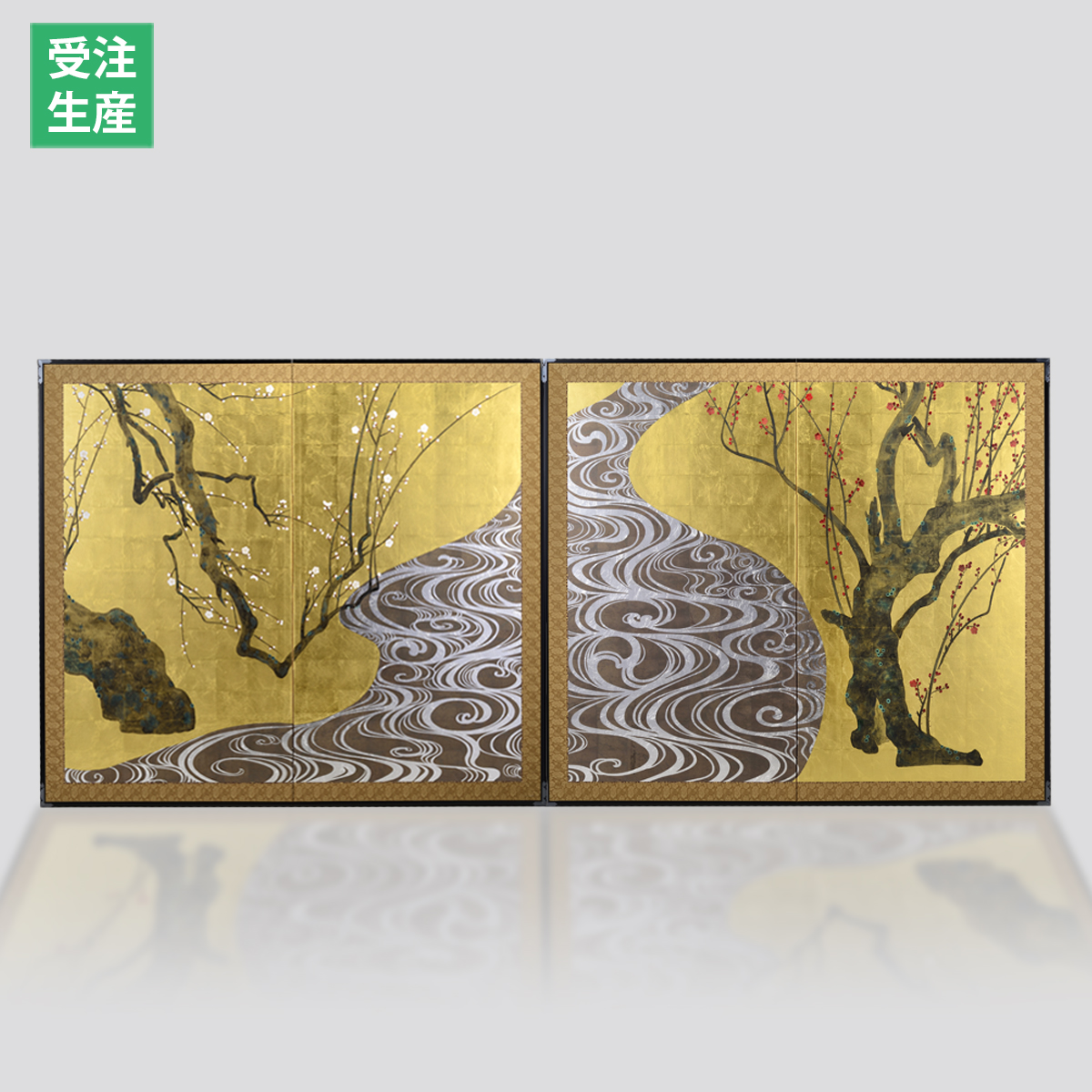 箔一 hakuichi 金箔 金沢箔 金沢 工芸品 二曲一双屏風 紅白梅図