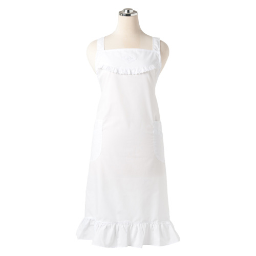 クリアランスセール！完全日本製 お母様用刺繍&フリルエプロン 白