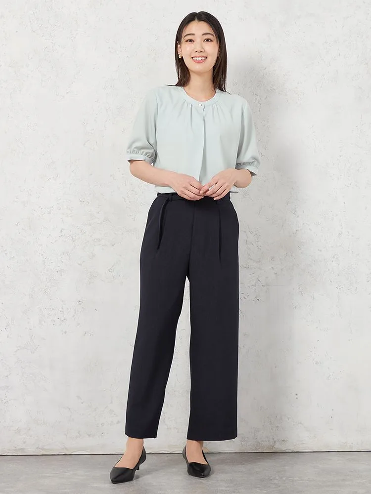 L．グレー 【高通気】WALK PLUS ワイドパンツ リネンライク ベルト