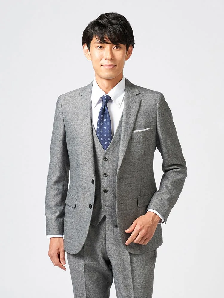 M．グレー 【上下ウォッシャブル】スリーピーススーツ 2つボタン