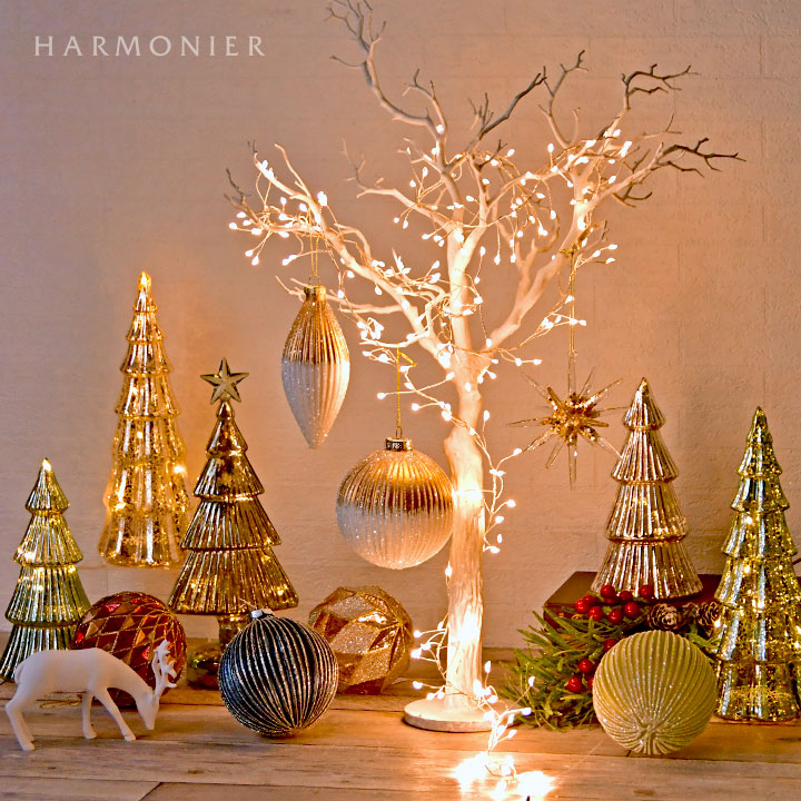 Web Store限定|ホワイト＆ゴールドリブマットグラスボールオーナメント