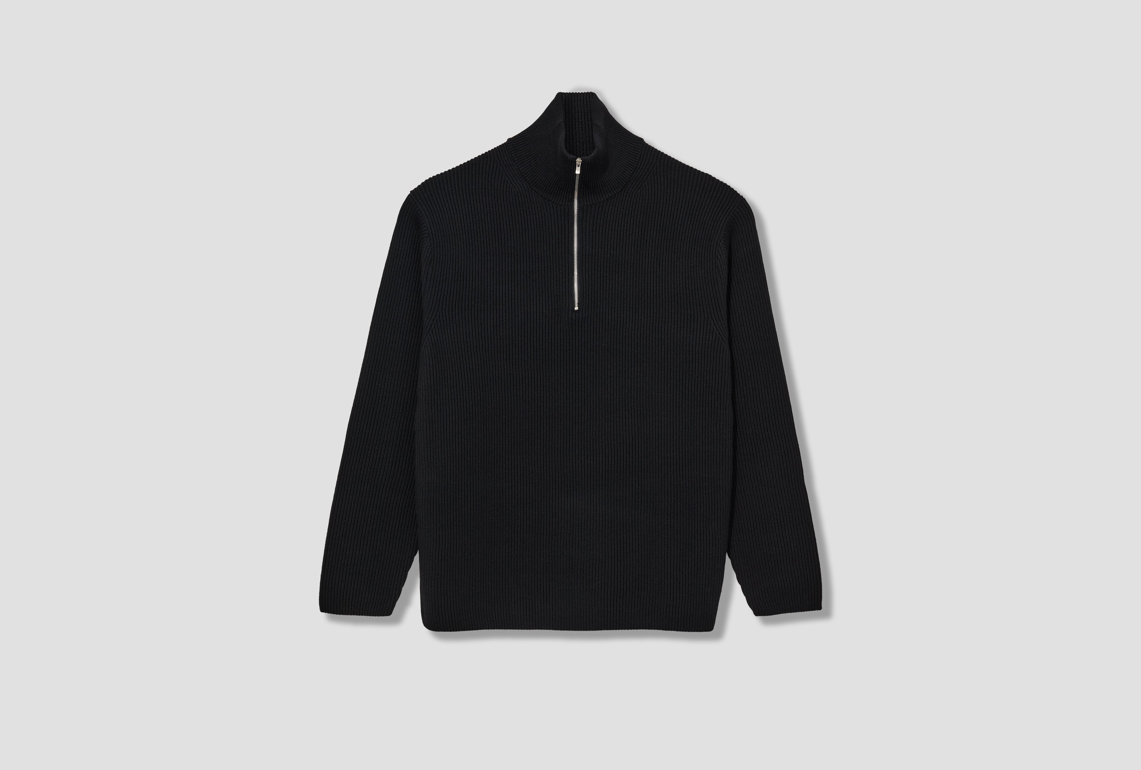 BATONER SOLID WOOL RIB HALF ZIP BN-25FM-045 Black – HARRESØ