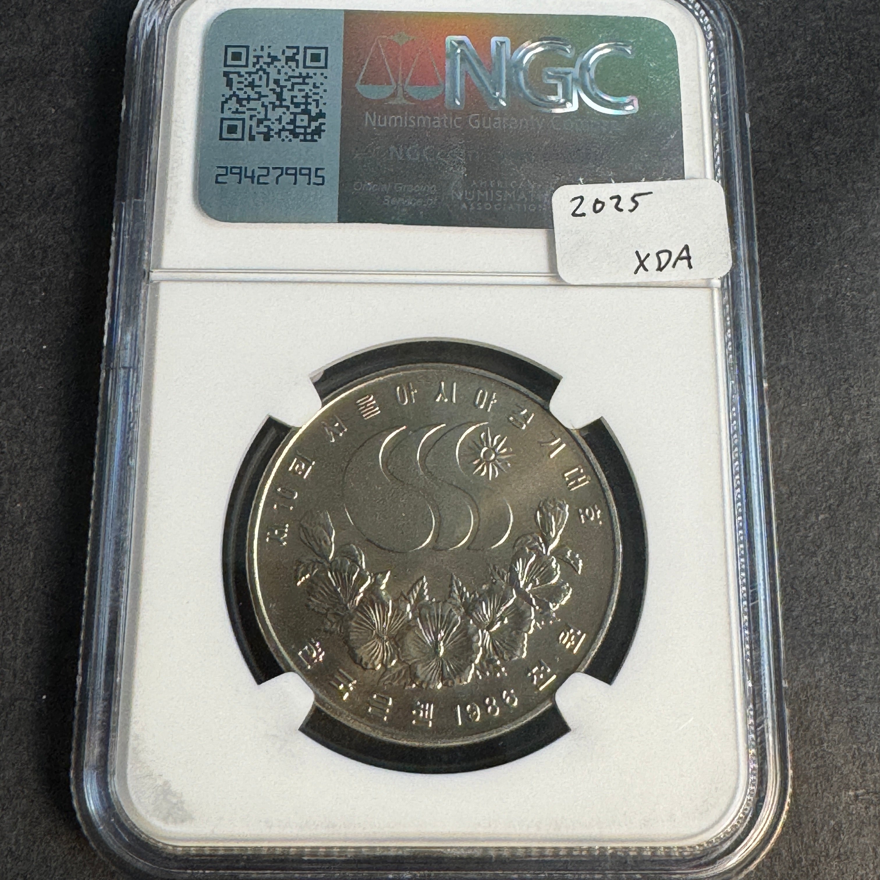 1986 South Korea 1000 Won, Asian Games Lion Dance, NGC MS-69, Top