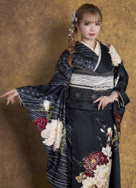 黒/ブラック/モード/クール】の成人式振袖人気ランキング/E-616 | 岡山