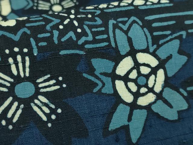 平和屋本店○極上 本場琉球紅型 六通柄袋帯 紬地 藍型