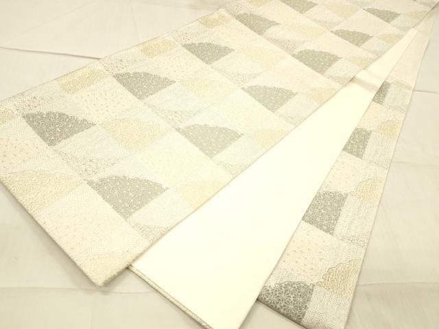 平和屋着物○六通柄袋帯 市松取若松菊詰 銀糸 正絹 逸品