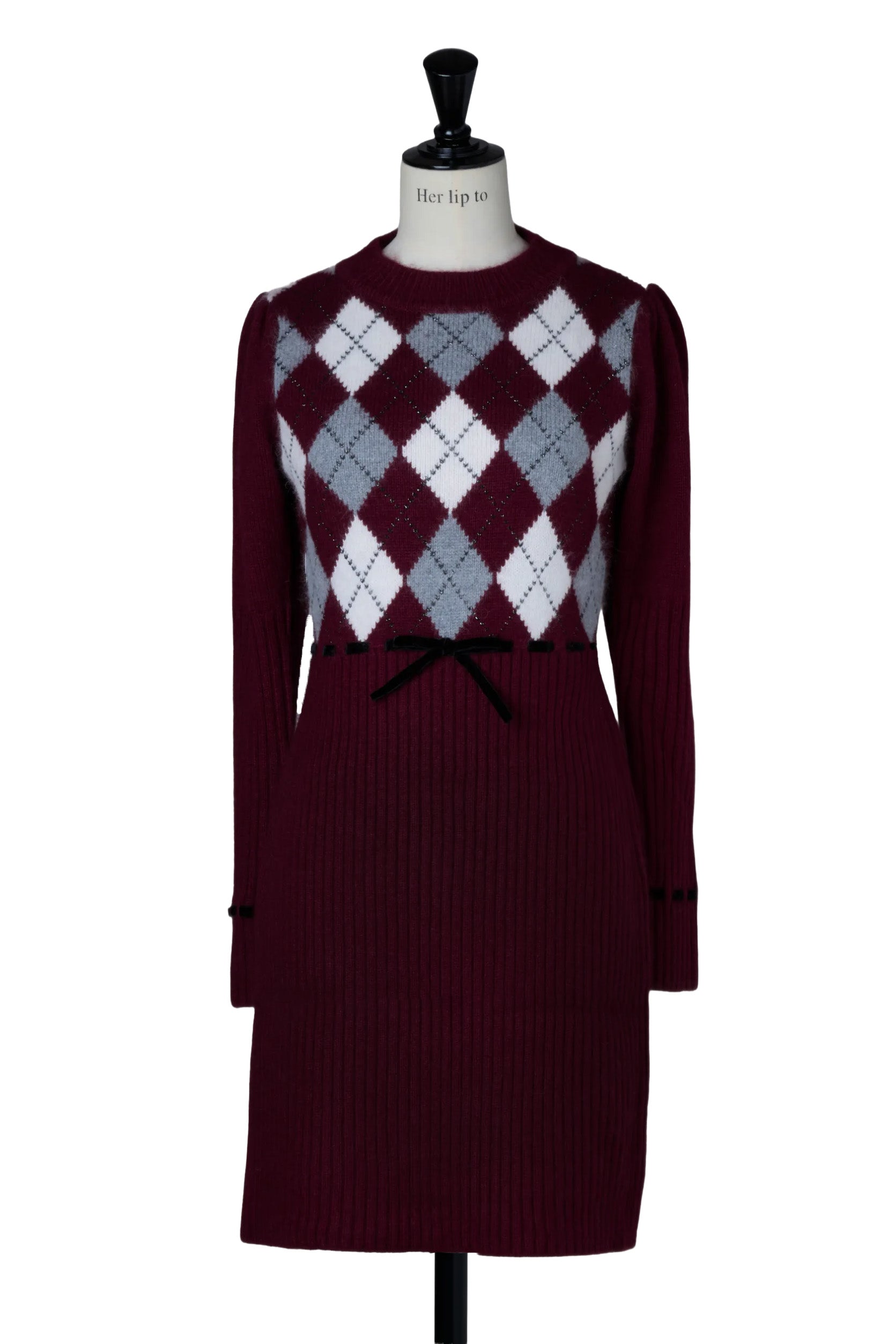 New Color]Moor Argyle Ribbon Knit Dress