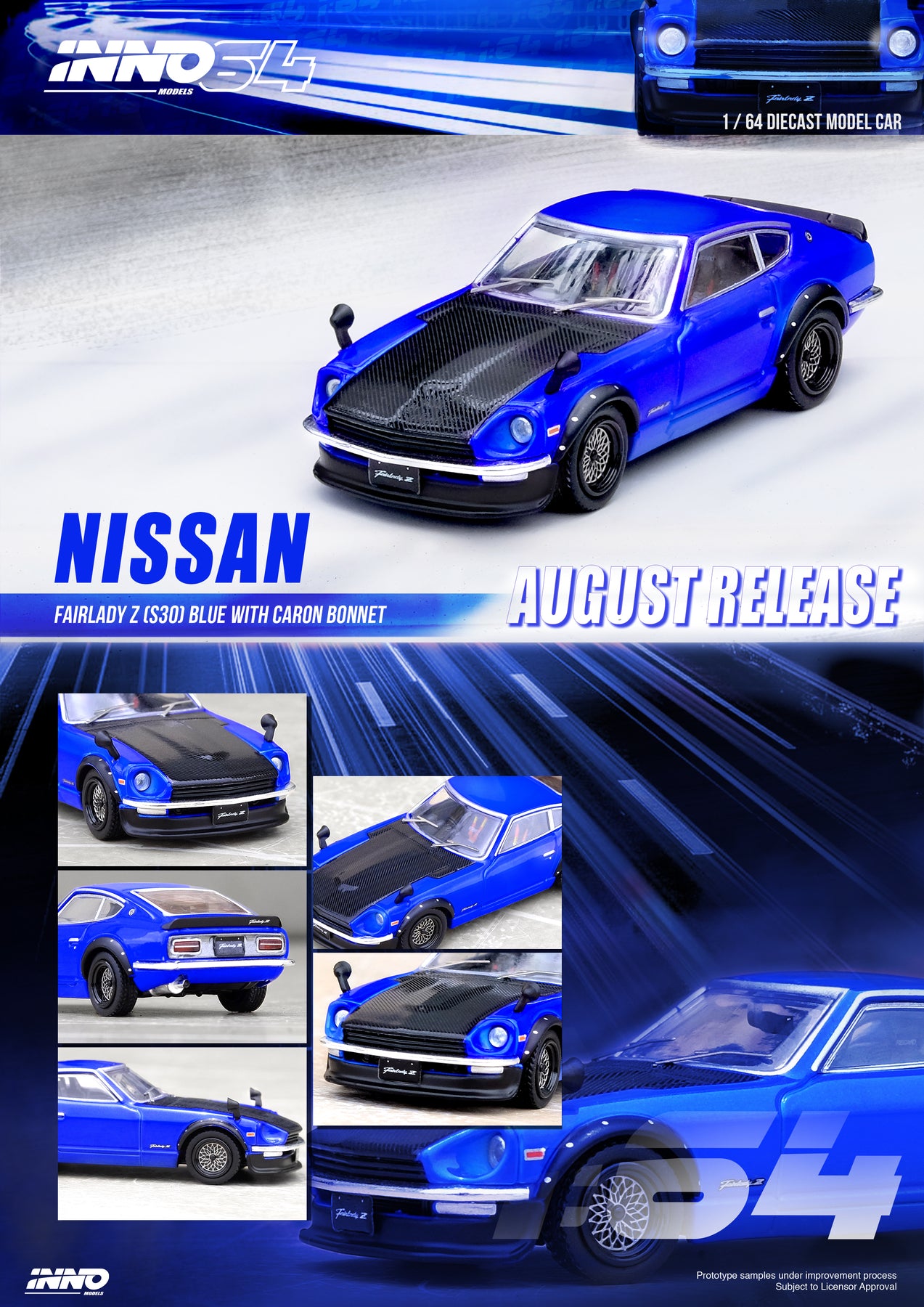 Inno64 1:64 Nissan Fairlady Z (S30) Blue With Carbon Hood IN64