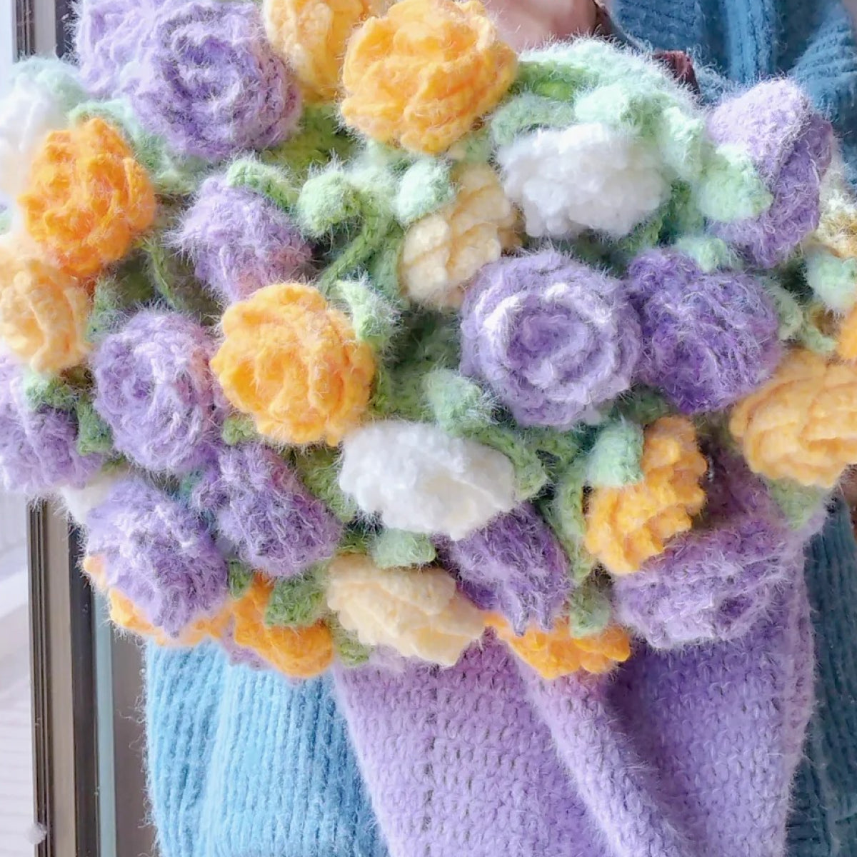 手編みキット】花束ブランケット全9色｜選べるサイズと葉っぱ有無