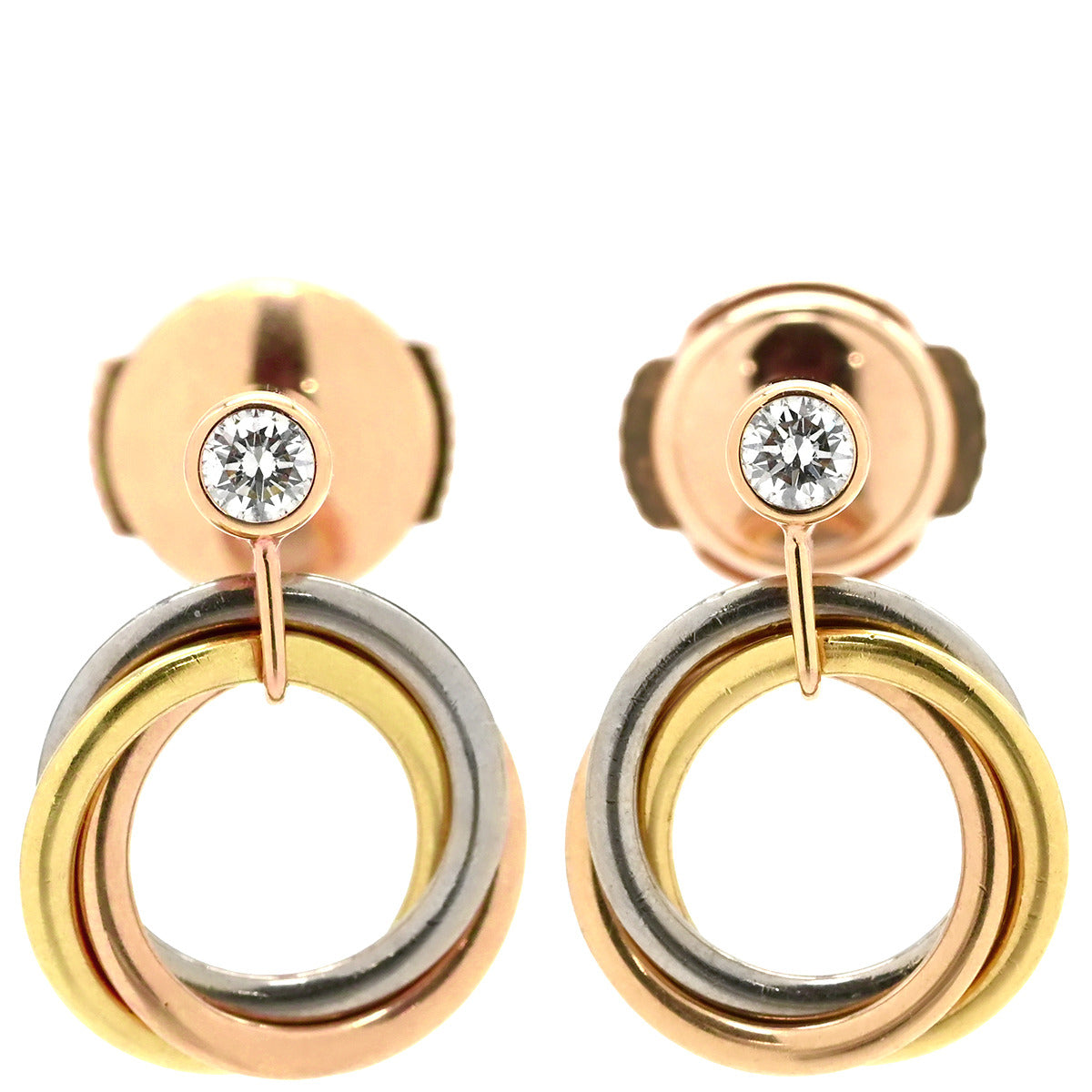 カルティエ Cartier トリニティ ダイヤ スリーカラー ピアス 1Pダイヤ