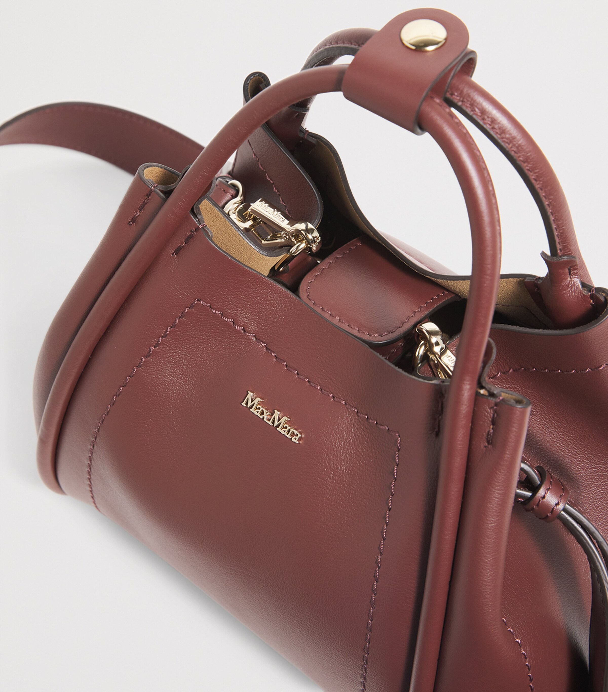 Max Mara Red Extra-Small Leather Marine Top-Handle Bag | Harrods US