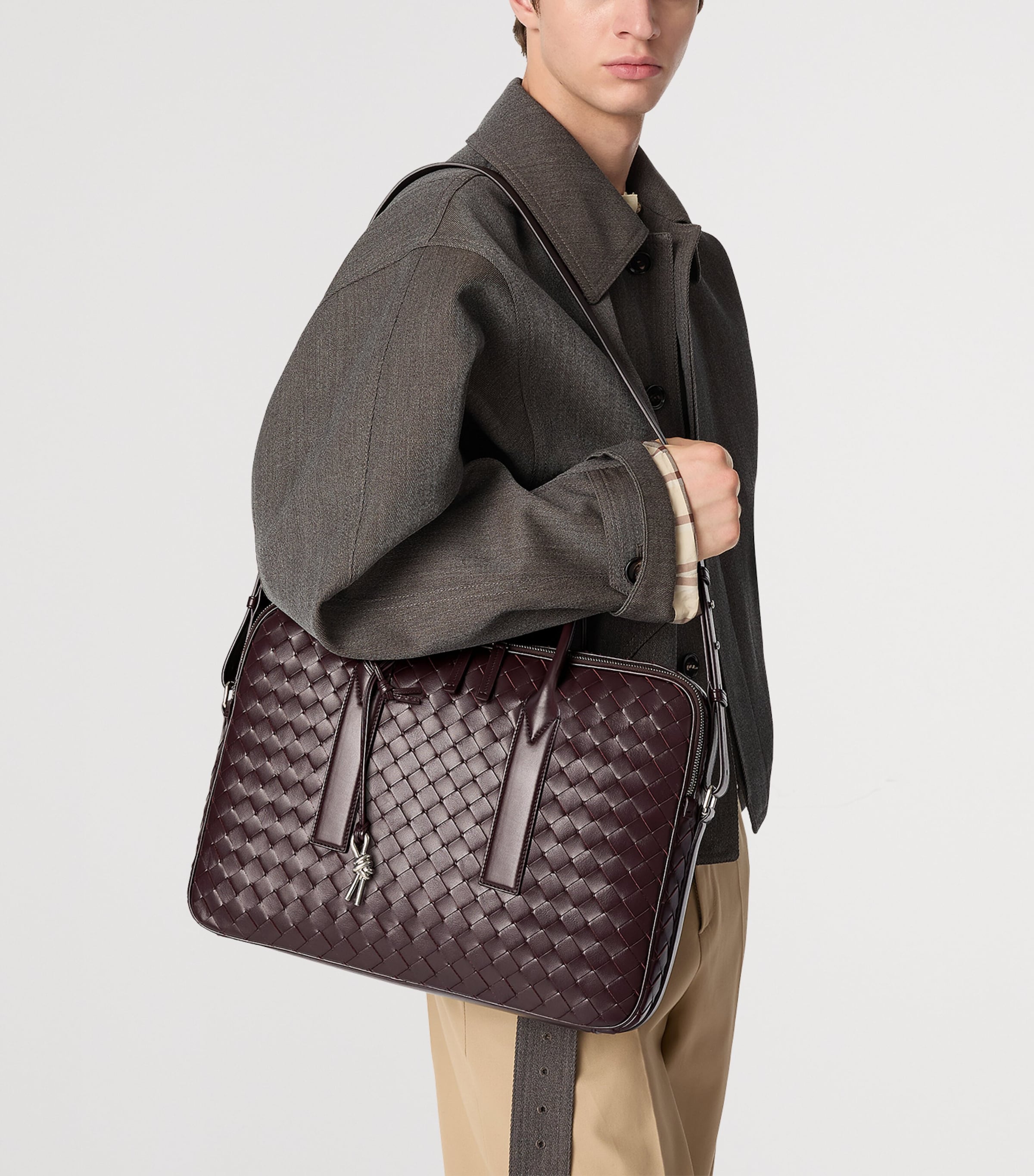 Bottega Veneta Brown Leather Intrecciato Getaway Briefcase