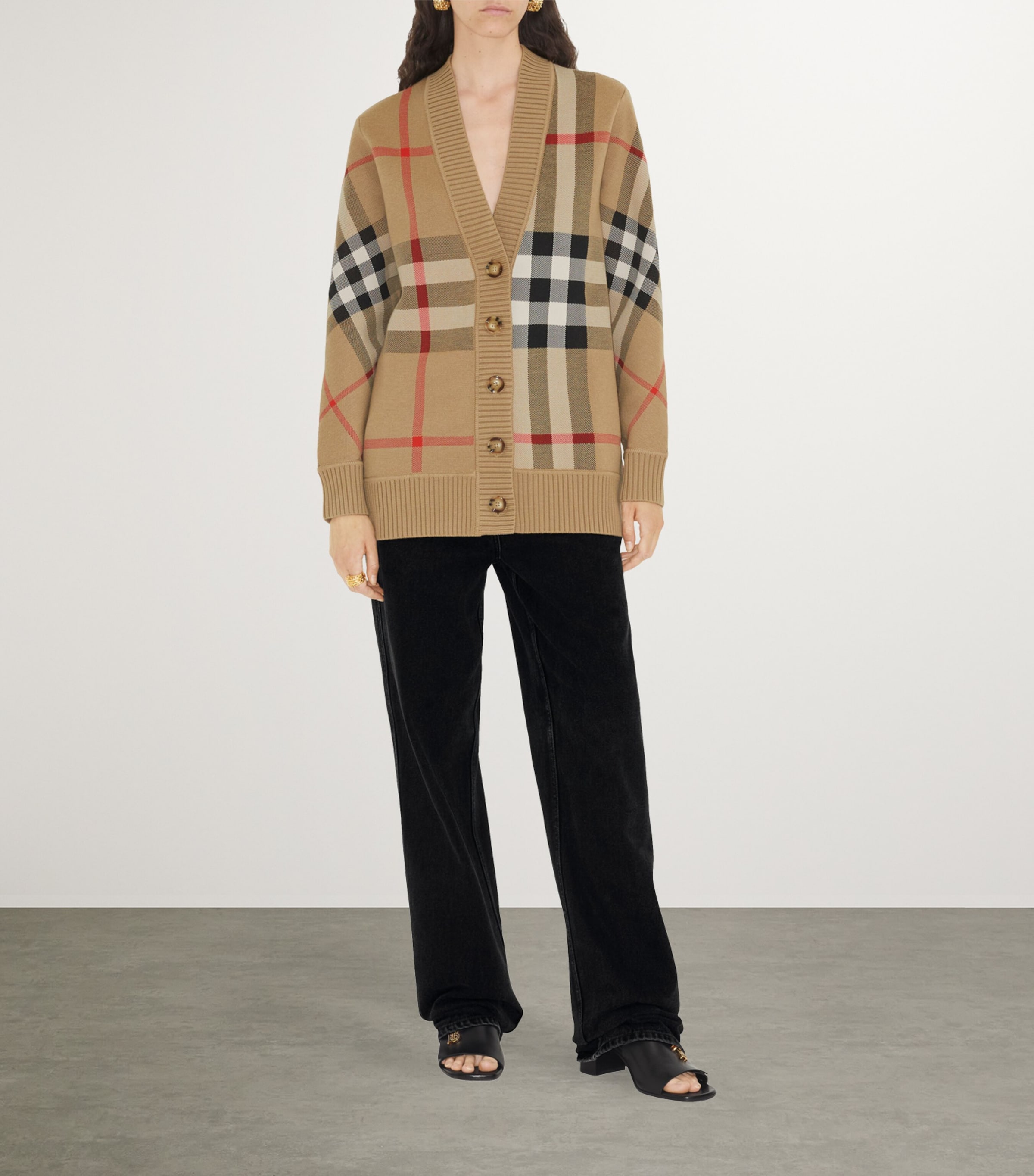 Burberry Beige Wool-Blend Check Cardigan | Harrods US