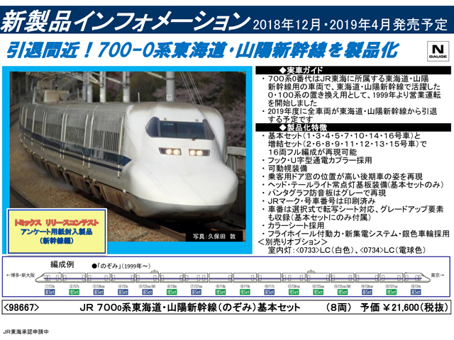 トミックス 98667 700系 東海道・山陽新幹線「のぞみ」基本8両セット