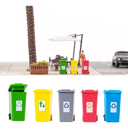 Garbage Can Set 5 Color Small Trash Can Garbage Truck 1:100